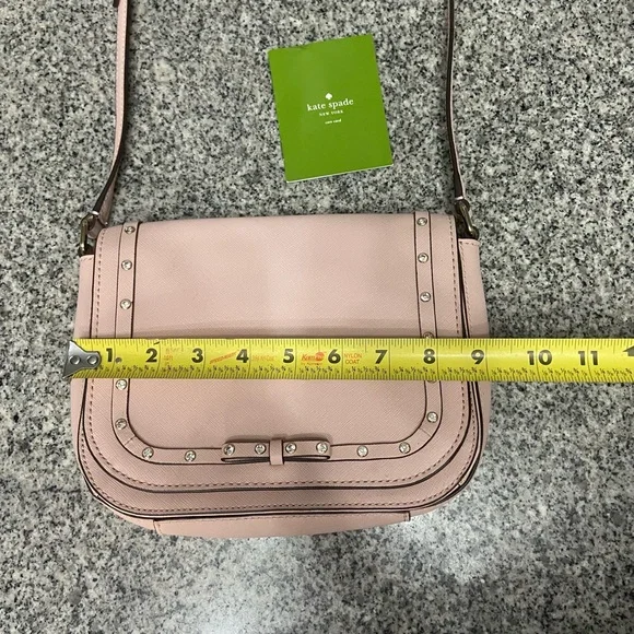 KATE SPADE Crystal Studded Bows Light Pink Leather Small Crossbody Bag Feminine - Picture 15 of 17